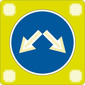 4.2.3 Светодиодный дорожный знак на желтом щите 900x900 с 4 проблесковыми маячками