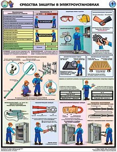 Информационный плакат Средства защиты в электроустановках PS-SZE-3 (Лист №1) (420х600; Пленка самоклеящаяся ПВХ; )